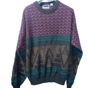 Sweater Graphix Pullover Crewneck 90's Knitted Sweater Geometric Pattern‎ Sz XL